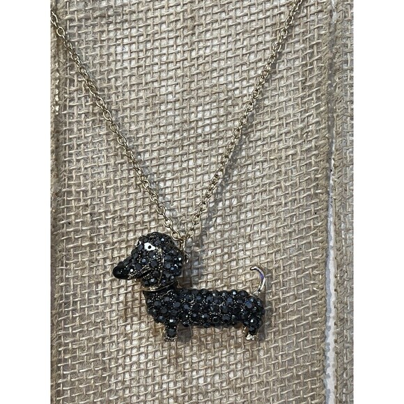 BETSEY JOHNSON Dachshund Necklace Colorful Black Crystals Dog Lovers - Picture 2 of 11
